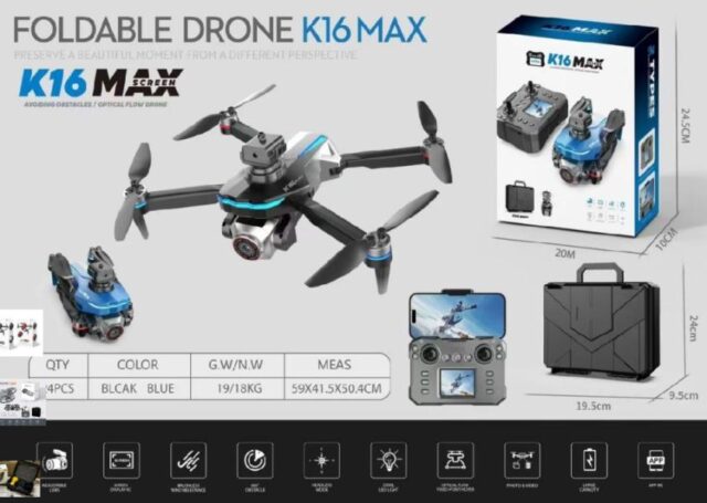 Drone plegable K16 MAX con cámaras dobles, video 480p, Wi-Fi, control remoto, aterrizaje automático, evitación de obstáculos, batería de 1000 mAh con 10-12 minutos de vuelo, para mayores de 14 años, foto 2 de 5
