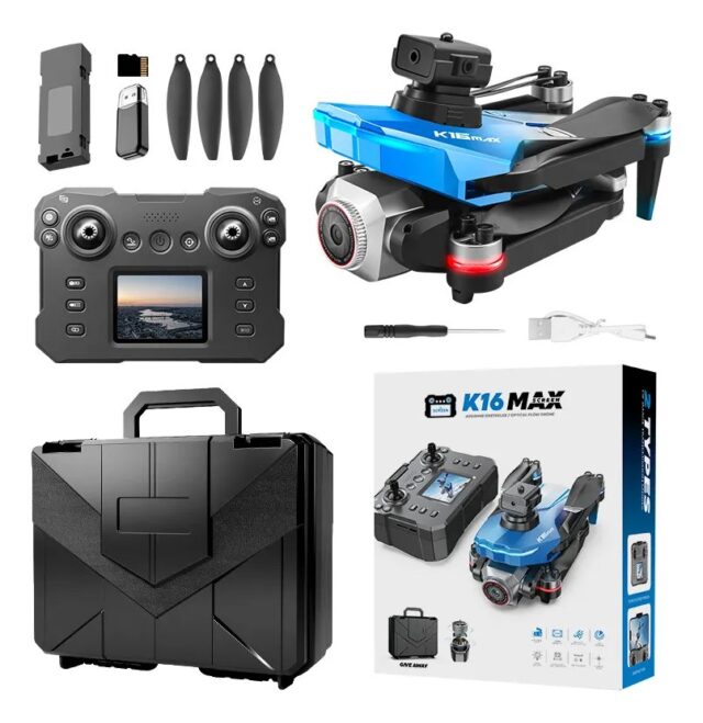 Drone plegable K16 MAX con cámaras dobles, video 480p, Wi-Fi, control remoto, aterrizaje automático, evitación de obstáculos, batería de 1000 mAh con 10-12 minutos de vuelo, para mayores de 14 años, foto 1 de 5
