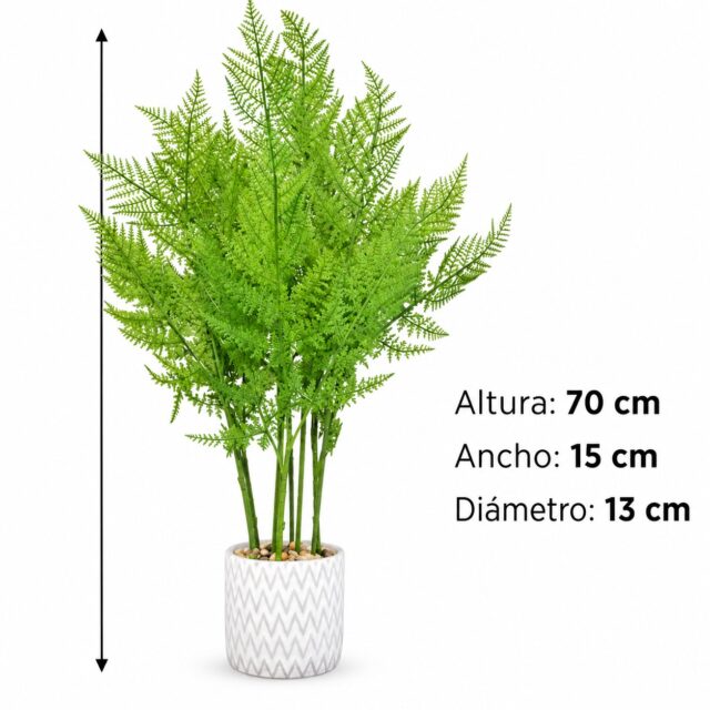 Helecho artificial frondoso de 70 cm con maceta de concreto moderna, follaje de textura natural y 15 cm de ancho, decoración de interiores para mesas auxiliares, repisas y escritorios, sin riego, foto 4 de 4