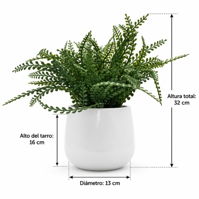 Helecho artificial en florero de cerámica con hojas de textura natural, compacto y de 32 cm de alto, sin riego ni poda, para escritorio, baño o repisa de cocina, decoración verde de bajo cuidado, foto 3 de 4