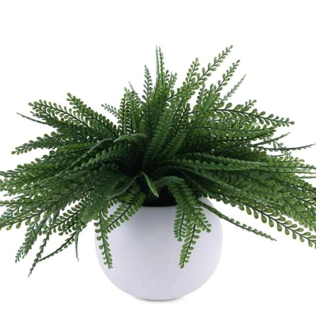 Helecho artificial en florero de cerámica con hojas de textura natural, compacto y de 32 cm de alto, sin riego ni poda, para escritorio, baño o repisa de cocina, decoración verde de bajo cuidado, foto 4 de 4