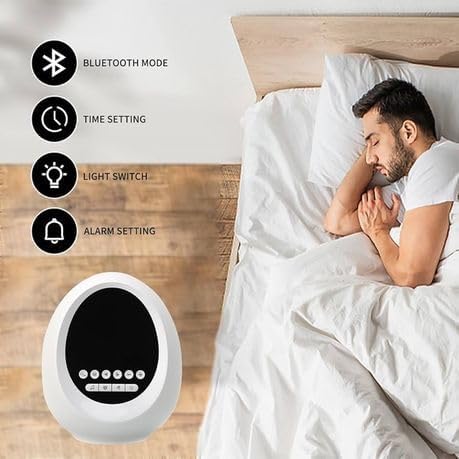 Reloj despertador digital con altavoz Bluetooth inalámbrico resistente al agua y luz nocturna 3 en 1, blanco de forma redonda, 15 x 20 cm, funciona con pilas (no incluidas), para dormitorio, foto 2 de 5