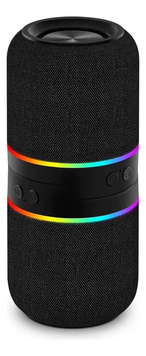 Parlante M35 negro con Bluetooth, dos torres magnéticas que se unen o separan, 16 W de potencia, sonido estéreo TWS, luces LED que cambian con la música, batería recargable, acabado en tela trenzada, foto 5 de 5