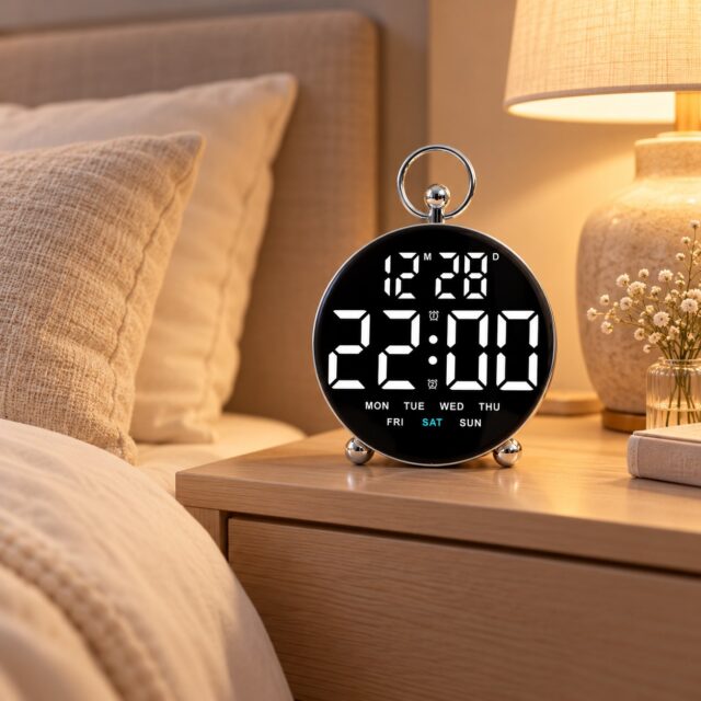 Reloj despertador de mesa blanco con hora, día y fecha, doble alarma con repetición, formato de 12 o 24 horas, brillo en cuatro niveles y memoria con pilas y USB, para dormitorio u oficina, foto 1 de 4