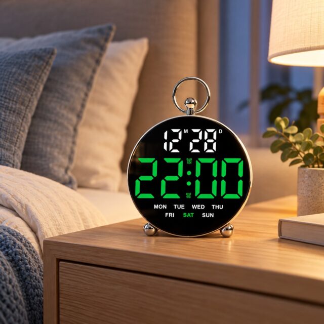Reloj despertador digital de mesa con pantalla LED de luz verde, alarma doble, hora, fecha y día de la semana, diseño sencillo con botones y carcasa de ABS, para mesita de noche, estudio u oficina, foto 1 de 4