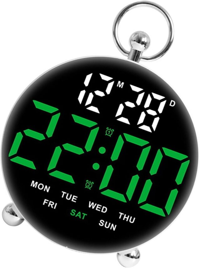 Reloj despertador digital de mesa con pantalla LED de luz verde, alarma doble, hora, fecha y día de la semana, diseño sencillo con botones y carcasa de ABS, para mesita de noche, estudio u oficina, foto 2 de 4