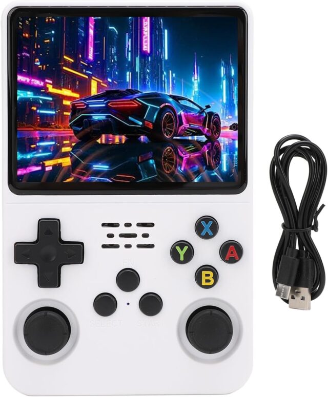 Consola de videojuegos retro R36S de 64 GB en negro, pantalla IPS de 3.5 pulgadas y resolución 640x480, sistema de código abierto, batería de 3500mAh con hasta 6 horas de juego y joystick doble 3D, foto 3 de 5