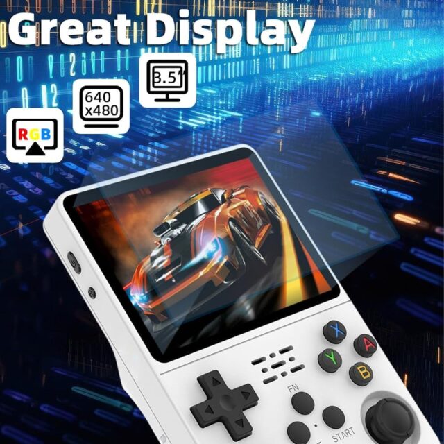Consola de videojuegos retro R36S de 64 GB en negro, pantalla IPS de 3.5 pulgadas y resolución 640x480, sistema de código abierto, batería de 3500mAh con hasta 6 horas de juego y joystick doble 3D, foto 5 de 5
