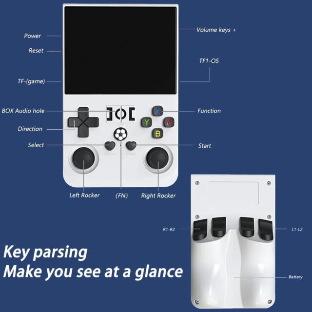 Consola de videojuegos portátil R36Pro con pantalla IPS de 3.5 pulgadas, sistema Linux, CPU RK3326 de 4 núcleos, 1GB de RAM, joysticks 3D duales, Wi-Fi y batería de hasta 6 horas para juegos retro, foto 2 de 9
