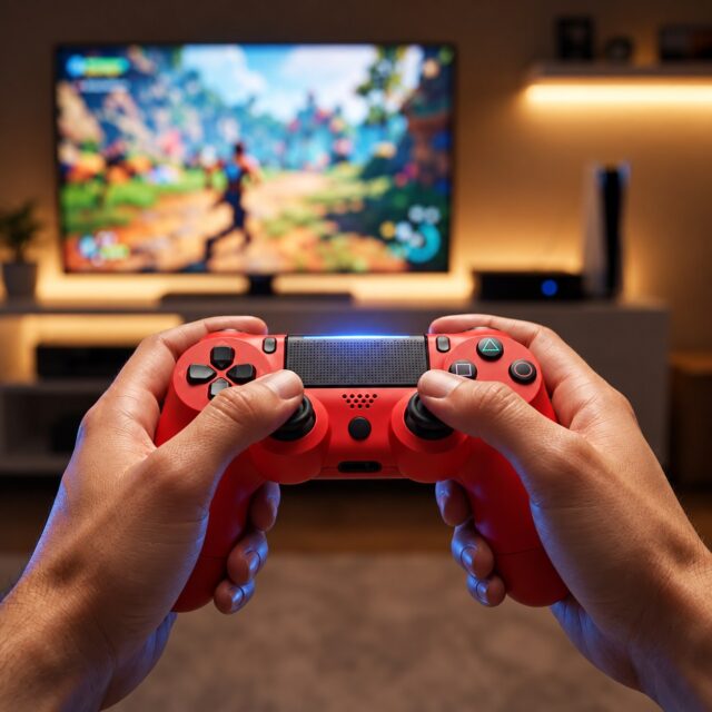Mando inalámbrico rojo para videojuegos con Bluetooth o cable USB, vibración incorporada y diseño ergonómico, compatible con PC, celular, PS4, Android, iPhone e iOS para jugar en casa, foto 1 de 4