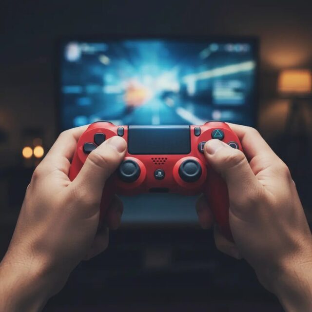 Mando inalámbrico rojo para videojuegos con Bluetooth o cable USB, vibración incorporada y diseño ergonómico, compatible con PC, celular, PS4, Android, iPhone e iOS para jugar en casa, foto 4 de 4