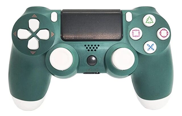 Control joystick para PlayStation 4 en color verde y blanco con diseño llamativo que se distingue de los tradicionales, ideal como control para jugar en compañía o reemplazar un mando gastado, foto 2 de 5