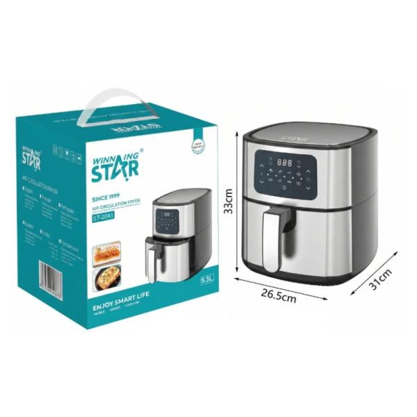 Olla freidora de aire Winning Star ST-2041 con panel digital táctil, carcasa de acero inoxidable y negro, manija frontal y pantalla de temperatura, para preparar frituras caseras con poco aceite, foto 5 de 5