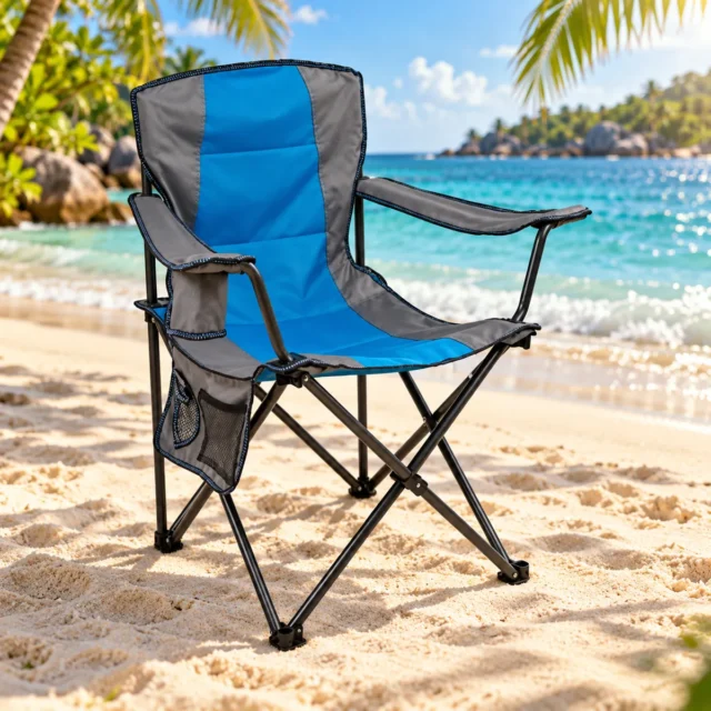 Silla plegable para camping y playa con bolsillo de almacenamiento, portátil y resistente para actividades al aire libre, foto 1 de 5