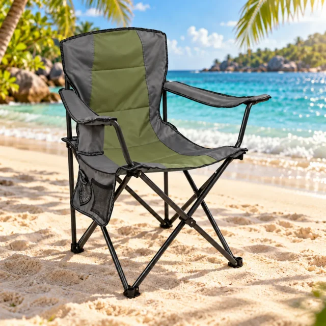 Silla plegable para camping y playa con bolsillo de almacenamiento, portátil y resistente para actividades al aire libre, foto 2 de 5