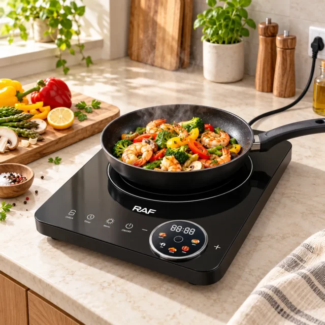 Cocina de inducción portátil RAF con potencia 2200W, control táctil digital, pantalla LED y apagado automático, ideal para espacios reducidos y viajes, foto 1 de 4