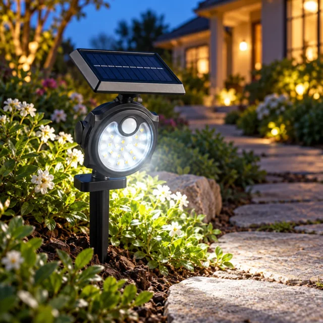 Lámpara solar LED recargable resistente al agua para jardín, patio, escaleras y exteriores, foto 1 de 4