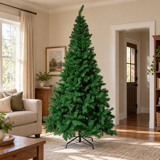 Árbol navideño artificial de 7.5 pies (2.29 m) con 1400 puntas de PVC denso, soporte metálico resistente, cuatro secciones para armar y guardar fácilmente, verde, para interior o exterior de casa, foto 1 de 3