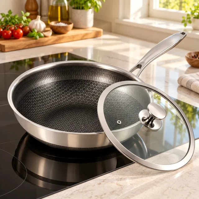 Sarten de acero inoxidable 316 con capacidad de 2 litros, diámetro 22 cm y mango de aluminio para cocina, foto 1 de 7
