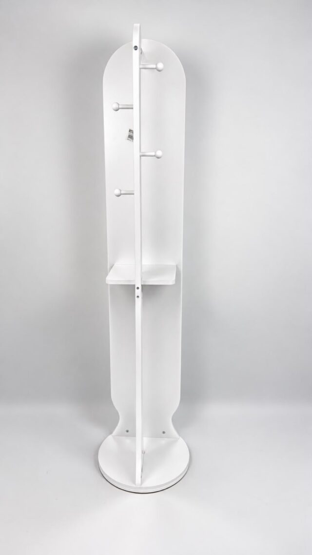 Estante giratorio de madera para sombreros con espejo de cuerpo entero independiente, ganchos para colgar prendas, medida 36 x 166 cm, moderno y decorativo. BLANCO, foto 4 de 4