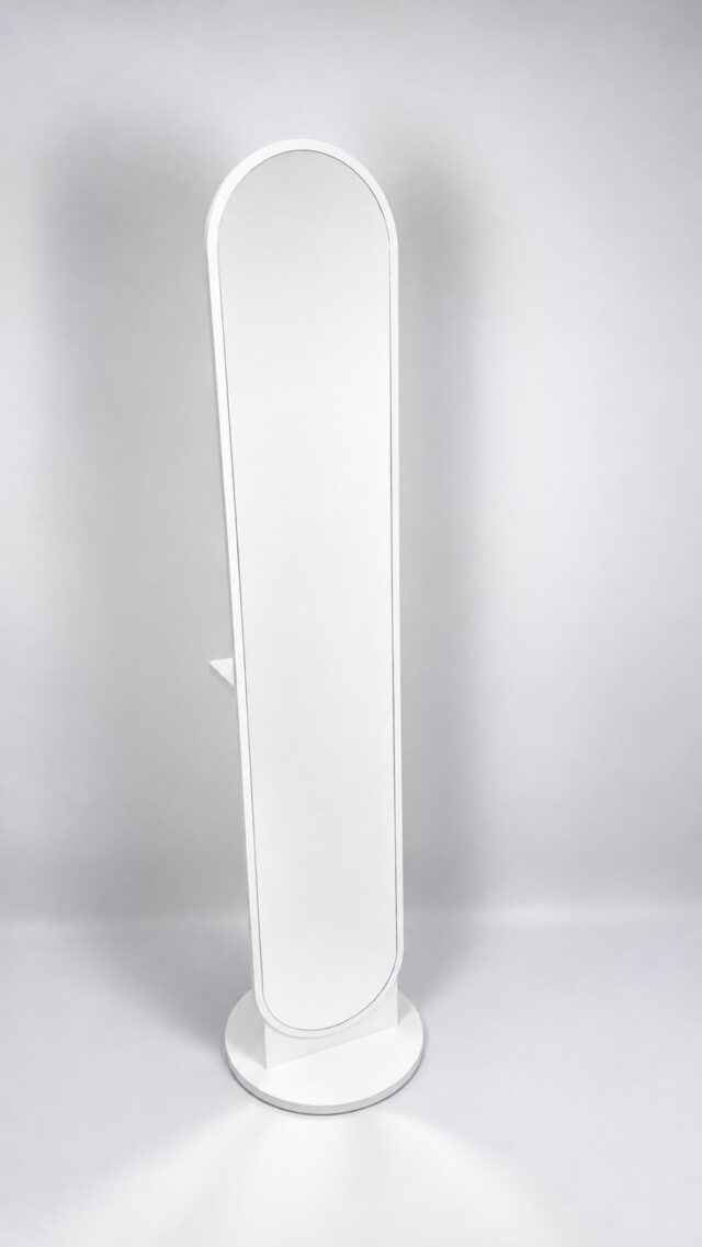 Estante giratorio de madera para sombreros con espejo de cuerpo entero independiente, ganchos para colgar prendas, medida 36 x 166 cm, moderno y decorativo. BLANCO, foto 3 de 4